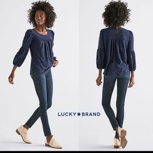 🎁 Lucky Brand Jacquard Peasant top blouse
